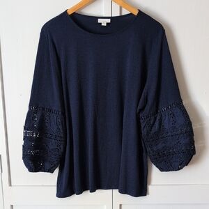 J Jill Navy Blue Women's Boho Peasant Blouse Size XL